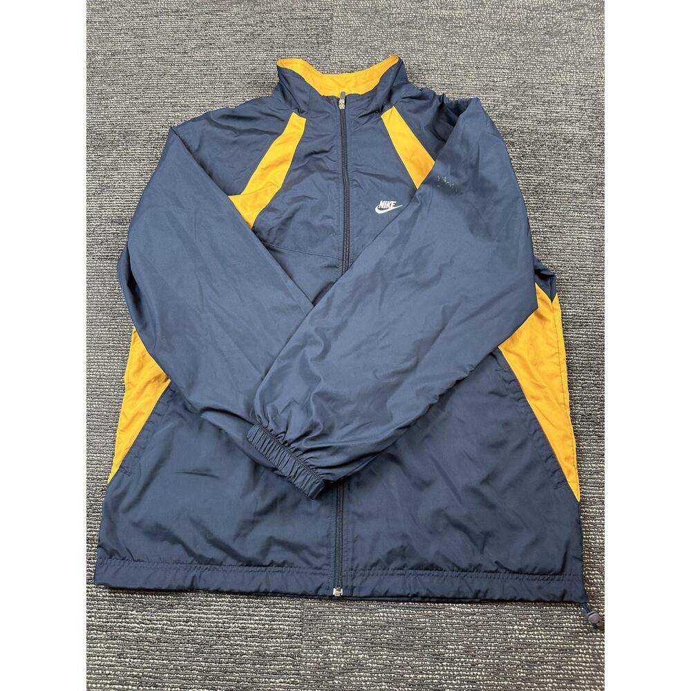 Nike Mens XL Windbreaker Jacket Full Zip Navy Blue Yellow Stripe